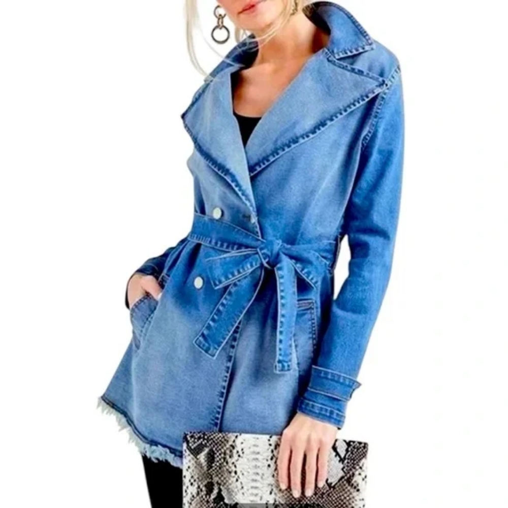 VENUS Light Blue Denim Trench Jacket with Waist Tie
